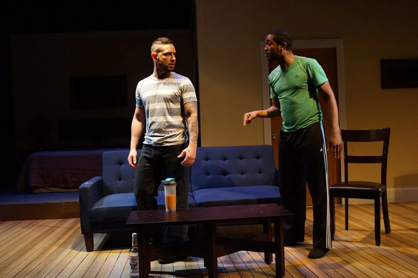 Anthony Alcocer, left, and Greg Howze in Road Less Traveled Theatre’s production of “The (Expletive) With the Hat.”